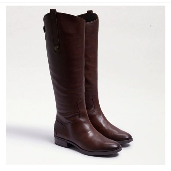 Slightly worn Sam Edelman's PENNY LEATHER RIDING BOOT, dark brown. Size 8W - Picture 1 of 6
